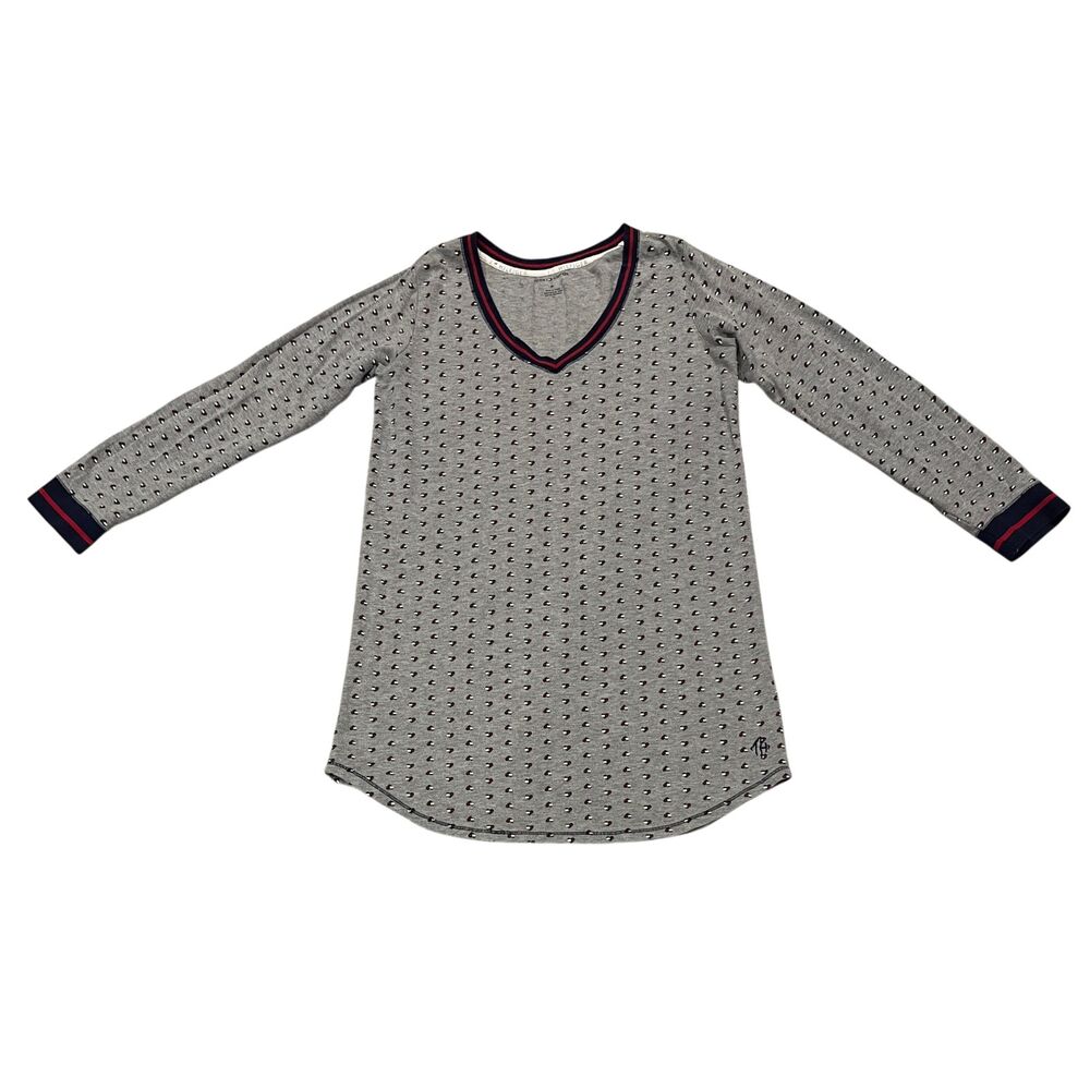 Tommy Hilfiger Long-Sleeve Knit Sleep Shirt GRAY Sz M